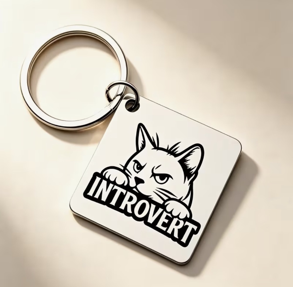 3/$25 Cat Introvert Stainless Steel Keychain NEW